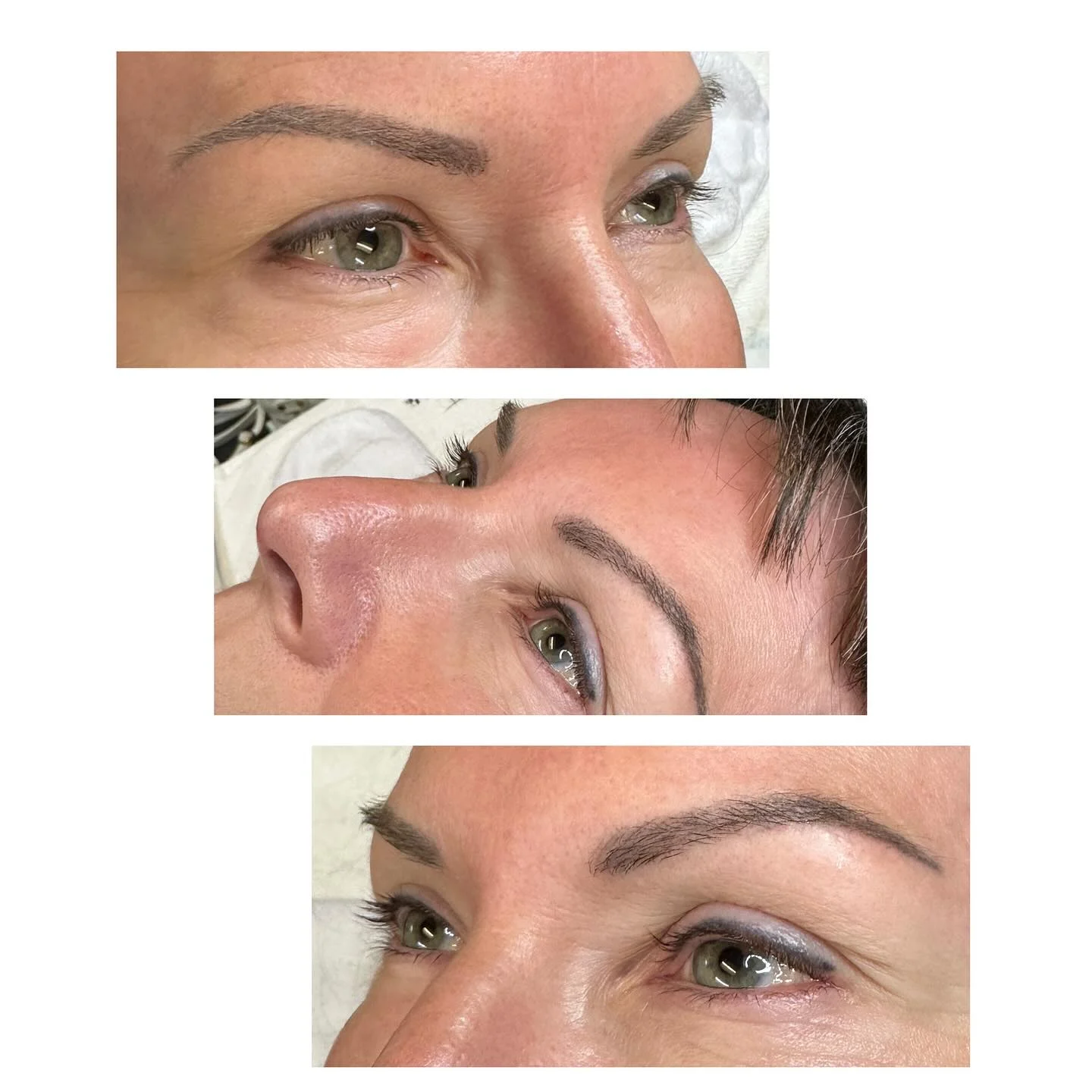Laminated brows shown from multiple angles