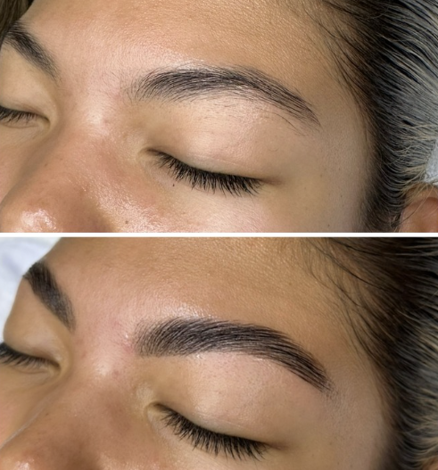 Brow lamination results showing full, defined brows